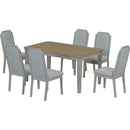 7-Piece Farmhouse Dining Set Classic Rustic Table and 6 high-back design Chairs for Dining Room, Kitchen (Brown+Gray)