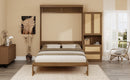 Full Size Solid Wood With Rattan Murphy Bed Cabinet Space-Saving Bed with 1 Side Cabinet Storage Shelf, Perfect for Guest Room, for Bed Room, Guest Room, Home Office, Walnut