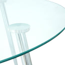 Modern simple round glass table, wear-resistant tempered glass countertop, electroplated table legs, grey PU dining chair set, suitable for restaurant kitchen use (set of 7)