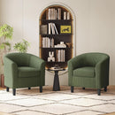Corduroy Barrel Chairs Set of 2 Dark Green Upholstered