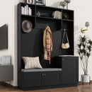ON-TREND Elegant Design Hall Tree with Comfort and Storage Solutions, Functional Hallway Shoe Cabinet with Bench&Cushion, Modern Coat Rack with Hooks for Entryways, Black (OLD SKU: SD000026AAB)