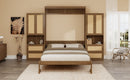 Full Size Solid Wood With Rattan Murphy Bed Cabinet Space-Saving Bed with 2 Side Cabinet Storage Shelves, Perfect for Guest Room, for Bed Room, Guest Room, Home Office, Walnut