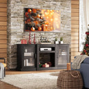 Retro TV Stand For 65 Inch TV With Storage And Open Shelves Black