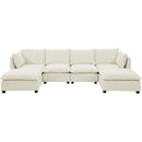 Comfy Cloud Couch Sectional  4 Seat Sofa with 2 Ottoman, Chenille Sofa Sleeper Deep Seat Sofa with Throw Pillows for Living Room(Beige White)