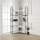 Industrial Style 5 Tier Corner Bookshelf, Ivory White MDF with Thickened Iron Frame, 72.05 Inch
