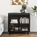 Modern Sideboard Buffet Cabinet with Tempered Figured Glass Doors, Flip Top, Inner Shelves, Metal Frame Storage Console for Dining Room, Kitchen, Living Room & Entryway (Black)