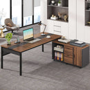 71 Inch Walnut Executive L Shaped Desk With File Cabinet
