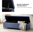 Navy Upholstered Storage Ottoman Bench With Hideaway