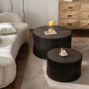 Vintage Fashion Style Cylindrical Nesting Coffee Table Set with Vertical Textured Embossed Design for Living Room, Office and Dining Room, Dark Brown (Set of 2)