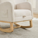 25.4'W Ivory Rocking Chair for Nursery, High Back Glider with Retractable Footrest, Boucle Upholstery, Rubber Wood Legs