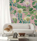 Exotic Flowers on Pink Background Wallpaper
