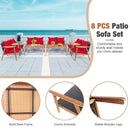 Alora 8-Piece Patio Rattan Furniture Set With Acacia Wood Frame & Cushioned Sofa Chairs (SAK74295)