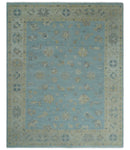 Made to Order Aqua, Beige and Ivory Hand Knotted Floral Oushak Wool Rug