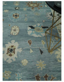 Hand Knotted Silver and Beige Traditional Oushak Vintage Wool Rug