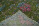 Moss Green, Blue and Peach Hand Knotted Vibrant colorful Donegal Design Multi Size Wool Area Rug