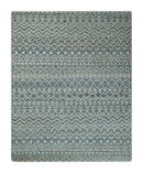 Hand Knotted Blue, Beige and Camel Modern Contemporary Southwestern Tribal Trellis Recycled Silk Area Rug