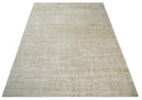Hand Knotted Ivory and Beige Modern Contemporary Recycled Silk Area Rug