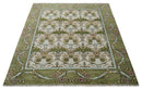 Custom Made Hand Knotted Ivory and Green Floral Traditional Antique Style Wool Area Rug