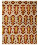Hand Knotted Beige, Rust and Gold Modern Contemporary Southwestern Tribal Trellis Recycled Silk Area Rug