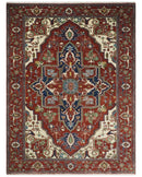 8x10 and 9x12 Fine Hand Knotted Blue, Ivory and Rust Traditional Vintage Heriz Serapi Antique Wool Rug | TRDCP470