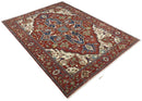 8x10 and 9x12 Fine Hand Knotted Blue, Ivory and Rust Traditional Vintage Heriz Serapi Antique Wool Rug | TRDCP470