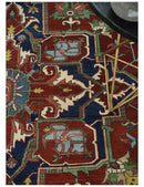 8x10 and 9x12 Fine Hand Knotted Blue, Ivory and Rust Traditional Vintage Heriz Serapi Antique Wool Rug | TRDCP470