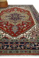 8x10 and 9x12 Hand Knotted Brown, Mustard, Ivory and Blue Traditional Wool Area Rug