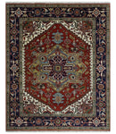 8x10 and 9x12 Hand Knotted Brown, Mustard, Ivory and Blue Traditional Wool Area Rug
