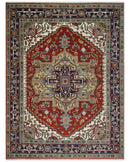 8x10 and 9x12 Hand Knotted Brown, Mustard, Ivory and Blue Traditional Wool Area Rug