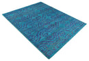 Hand Knotted Teal Blue and Violet Modern Contemporary Southwestern Tribal Trellis Recycled Silk Area Rug