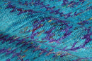 Hand Knotted Teal Blue and Violet Modern Contemporary Southwestern Tribal Trellis Recycled Silk Area Rug