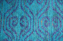 Hand Knotted Teal Blue and Violet Modern Contemporary Southwestern Tribal Trellis Recycled Silk Area Rug