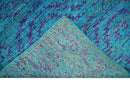 Hand Knotted Teal Blue and Violet Modern Contemporary Southwestern Tribal Trellis Recycled Silk Area Rug