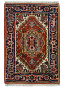 Hand Knotted Red, Ivory and Blue Traditional Heriz Multi size Wool Area Rug