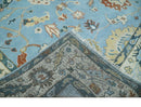 8x10 Aqua and Ivory Vibrant colorful Hand knotted Traditional oushak wool area rug