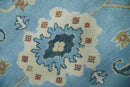 8x10 Aqua and Ivory Vibrant colorful Hand knotted Traditional oushak wool area rug