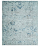 8x10 Aqua, Ivory and Silver Traditional Handmade Wool Area Rug