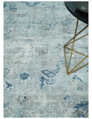 8x10 Aqua, Ivory and Silver Traditional Handmade Wool Area Rug