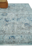 8x10 Aqua, Ivory and Silver Traditional Handmade Wool Area Rug