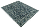Antique Floral Distressed finished Hand Knotted Dark Teal and Beige Custom Made wool Area Rug