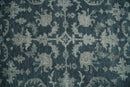 Antique Floral Distressed finished Hand Knotted Dark Teal and Beige Custom Made wool Area Rug