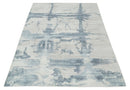 8x10 Beige and Gray Modern Abstract Handmade Fine Art Silk Area Rug
