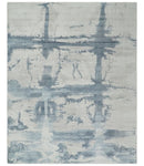 8x10 Beige and Gray Modern Abstract Handmade Fine Art Silk Area Rug