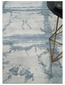 8x10 Beige and Gray Modern Abstract Handmade Fine Art Silk Area Rug