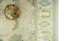 8x10 Beige and Green Hand Knotted Traditional Oriental Oushak wool area rug