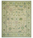 8x10 Beige and Green Hand Knotted Traditional Oriental Oushak wool area rug