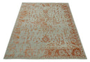 8x10 Beige and Peach Modern Abstract Hand Knotted Wool and Bamboo Silk Area Rug
