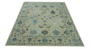 8x10 Beige, Ivory and Blue Hand Tufted Floral Oriental Oushak wool area rug