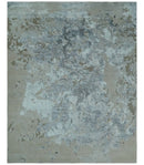8x10 Beige, Ivory and Charcoal Modern Abstract Handmade Bamboo Silk Area Rug
