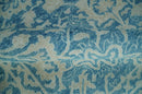 8x10 Blue and Camel Distressed Finish Low Pile Traditional Hand Knotted Wool Rug